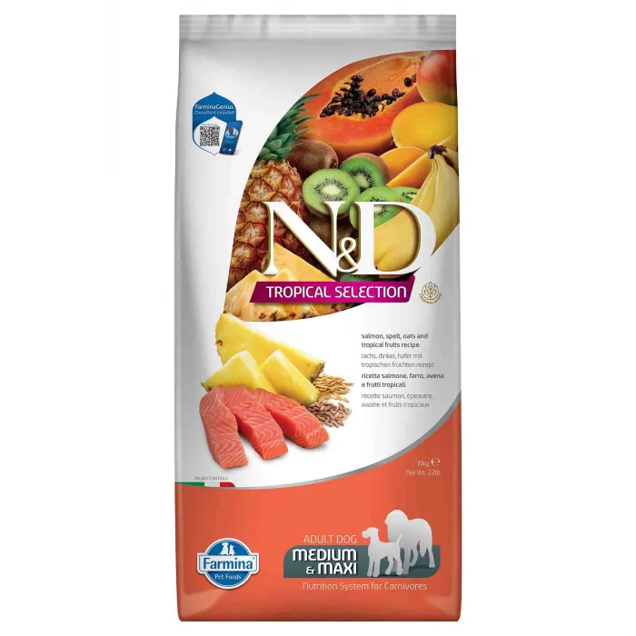 N&D A.G. TROPIKAL ADULT MEDIUM & MAXI SALMON 10 KG