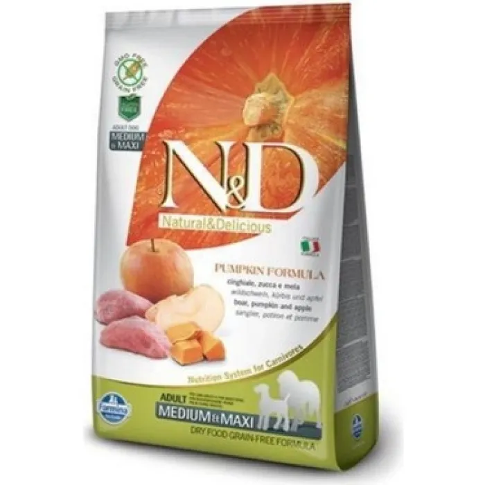 N&D PUMPKIN ADULT MEDIUM MAXI YABAN DOMUZU & ELMA 12 KG