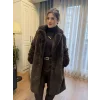 Çıtçıtlı Kürk Kaban Kahverengi