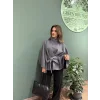 Dik Yaka Kuşaklı Kaşe Panço Gri