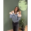 Kürk Kapşonlu İçi Tay Tüyü Pullu Ceket Mavi