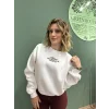 Nakış Detaylı Şardonlu Kalın Sweatshirt Ekru