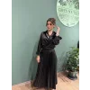 Pileli Uzun Parlak Etek Siyah