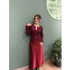 Saten Uzun Etek Bordo