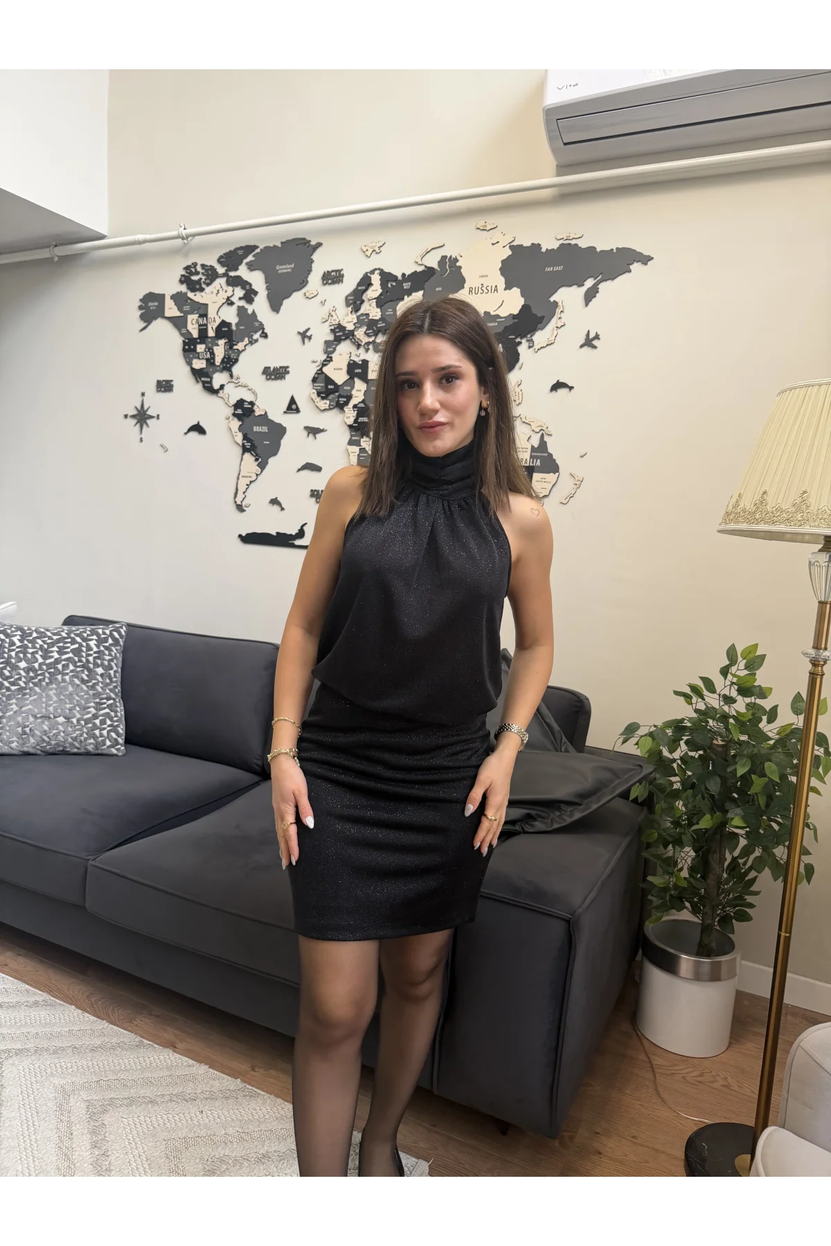 Parıltılı Mini Etek Siyah