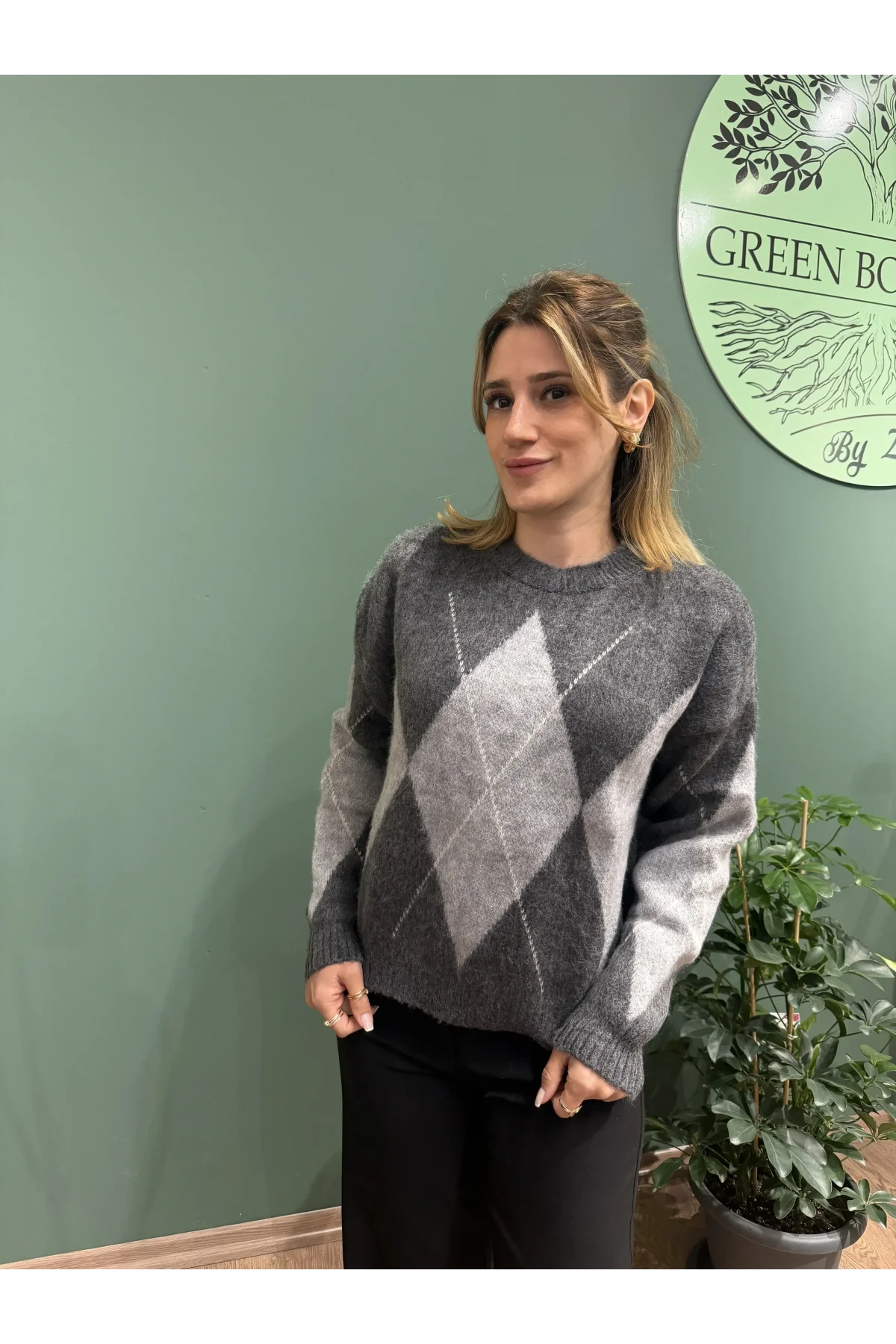 Baklava Desenli Kazak Füme