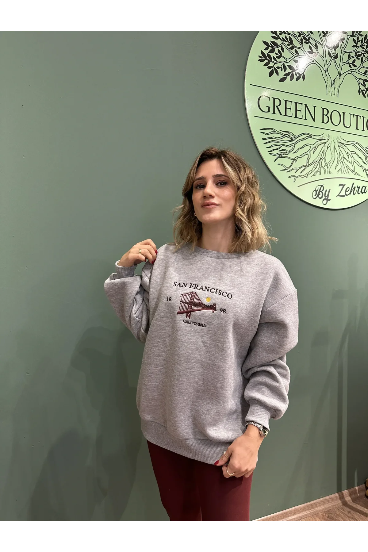 California Nakışlı Oversize Sırt Fermuar Detaylı Swatshirt Grimelanj