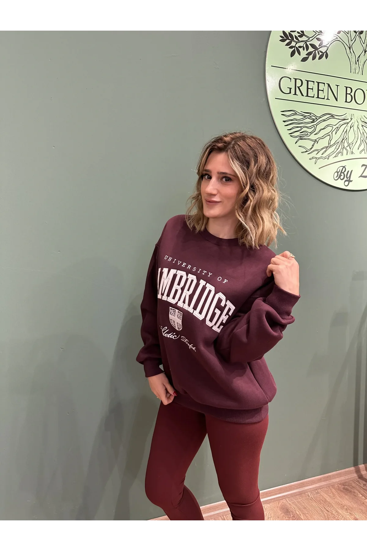Cambridge Baskılı Şardonlu Kalın Sweatshirt Bordo