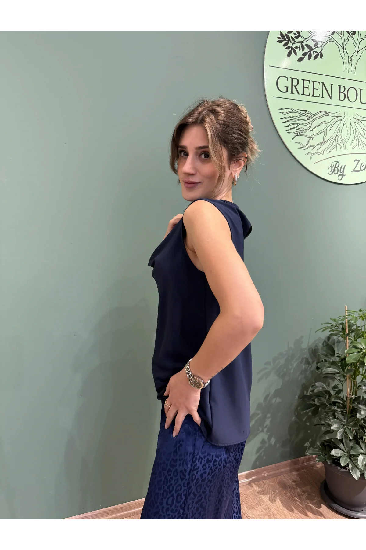 Degaje Yaka Kolsuz Bluz Lacivert