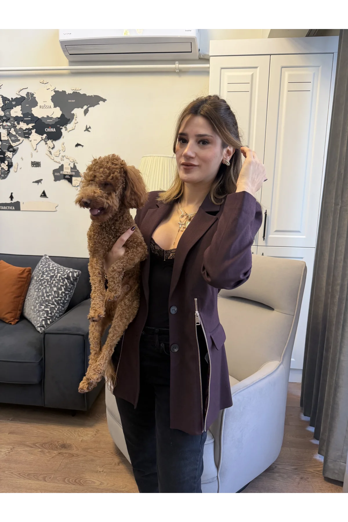 Fermuar Aksesuarlı Blazer Ceket Kahverengi