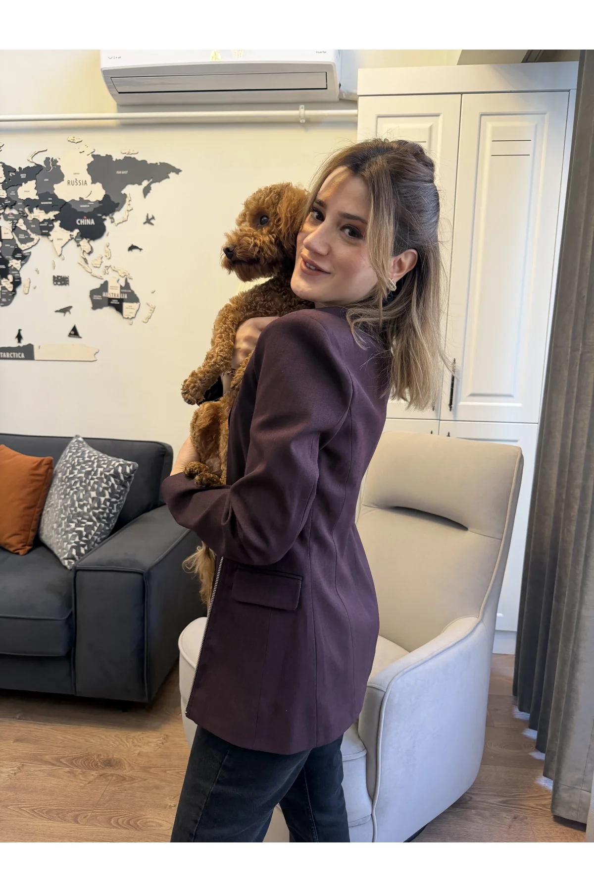 Fermuar Aksesuarlı Blazer Ceket Kahverengi