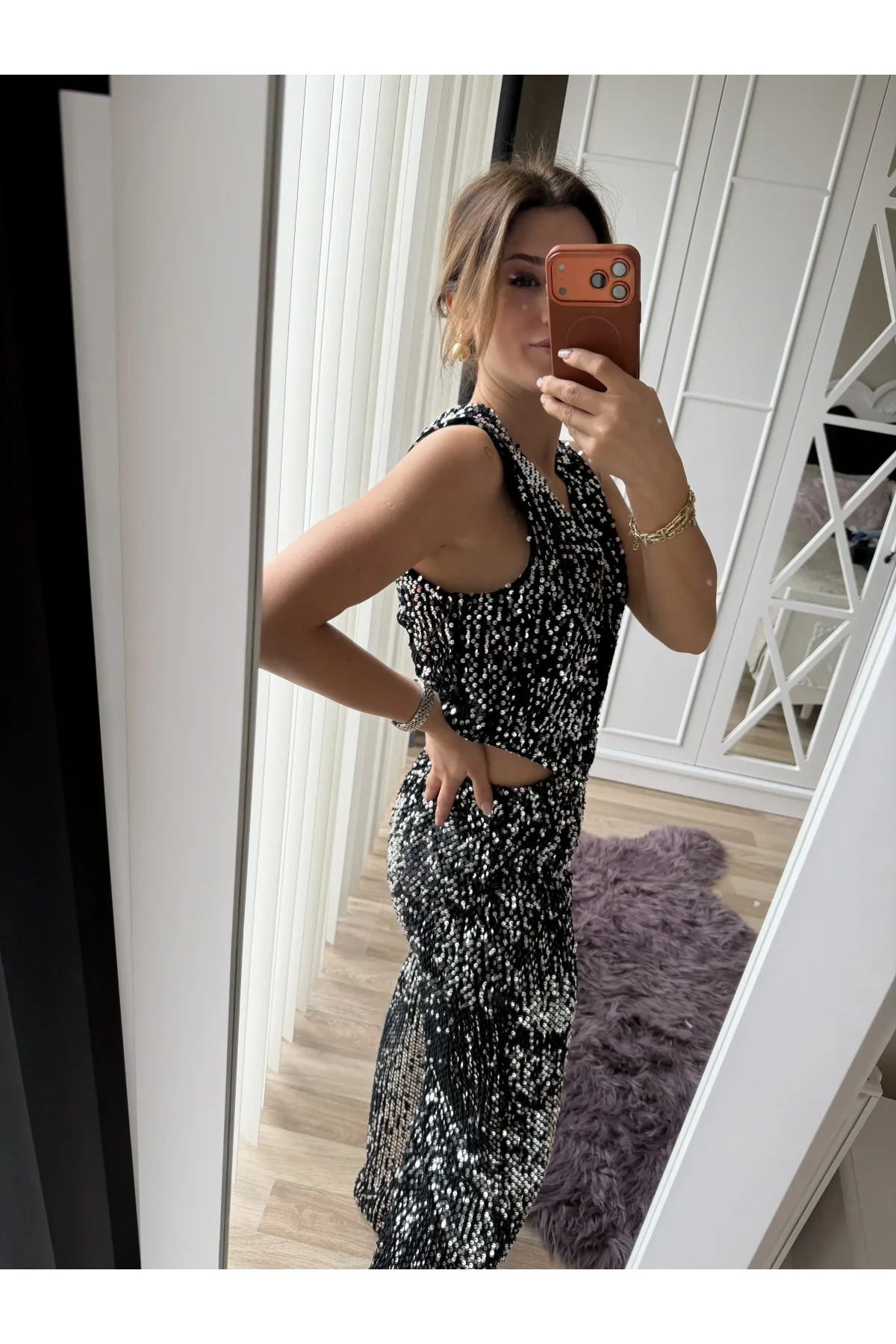 Gri Pul Payet Çıtçıtlı Yelek Pantolon Takım Siyah