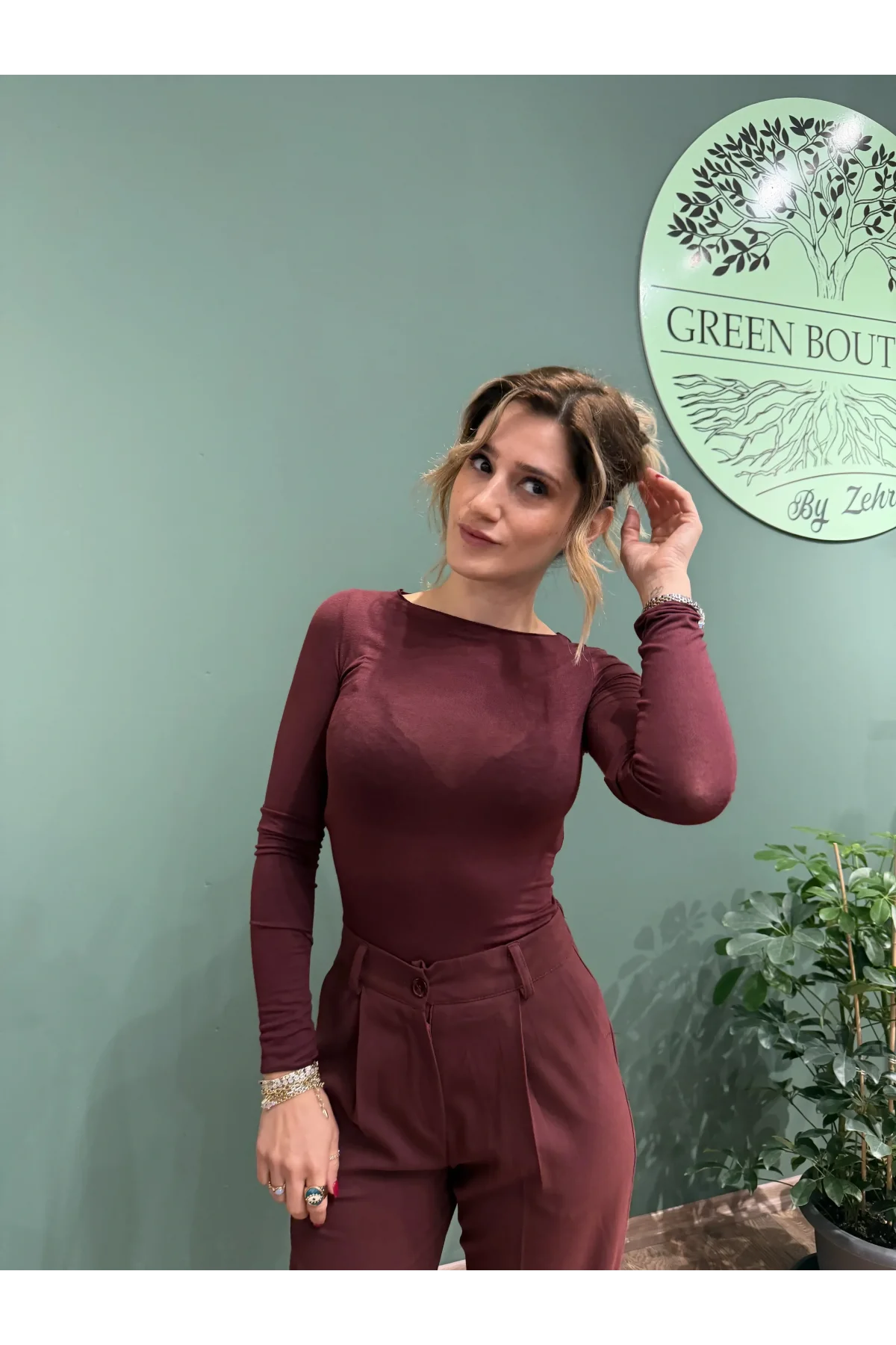 Kaşmir Bluz Kayık Yaka Ultra Hafif Bordo