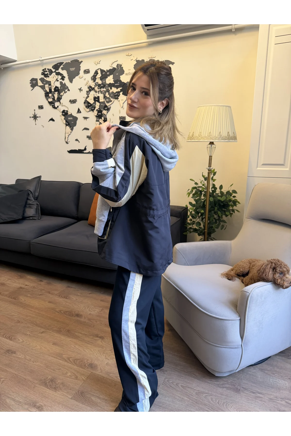 Lacivert Gri Garnili Tasarım Eşofman Takım