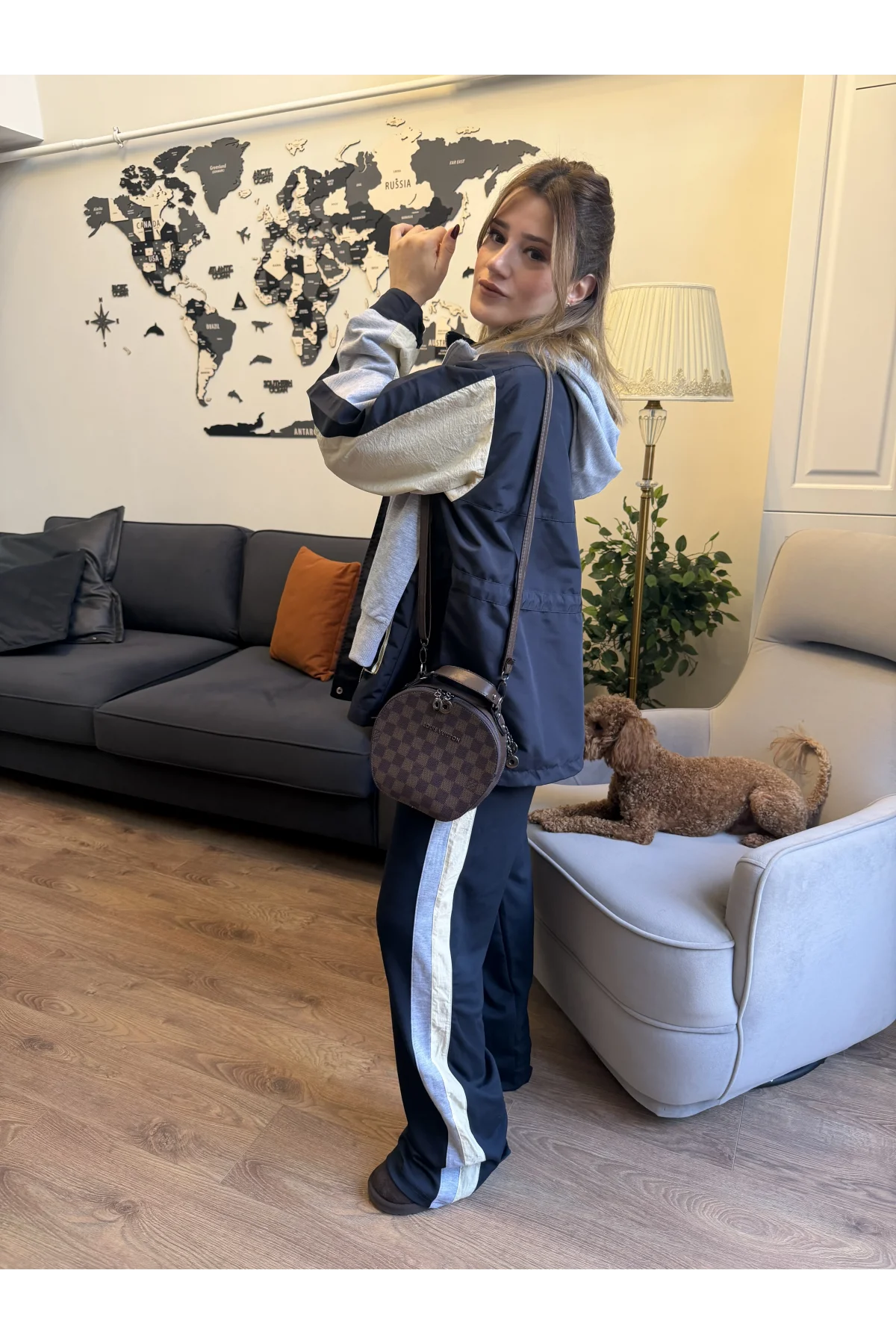 Lacivert Gri Garnili Tasarım Eşofman Takım