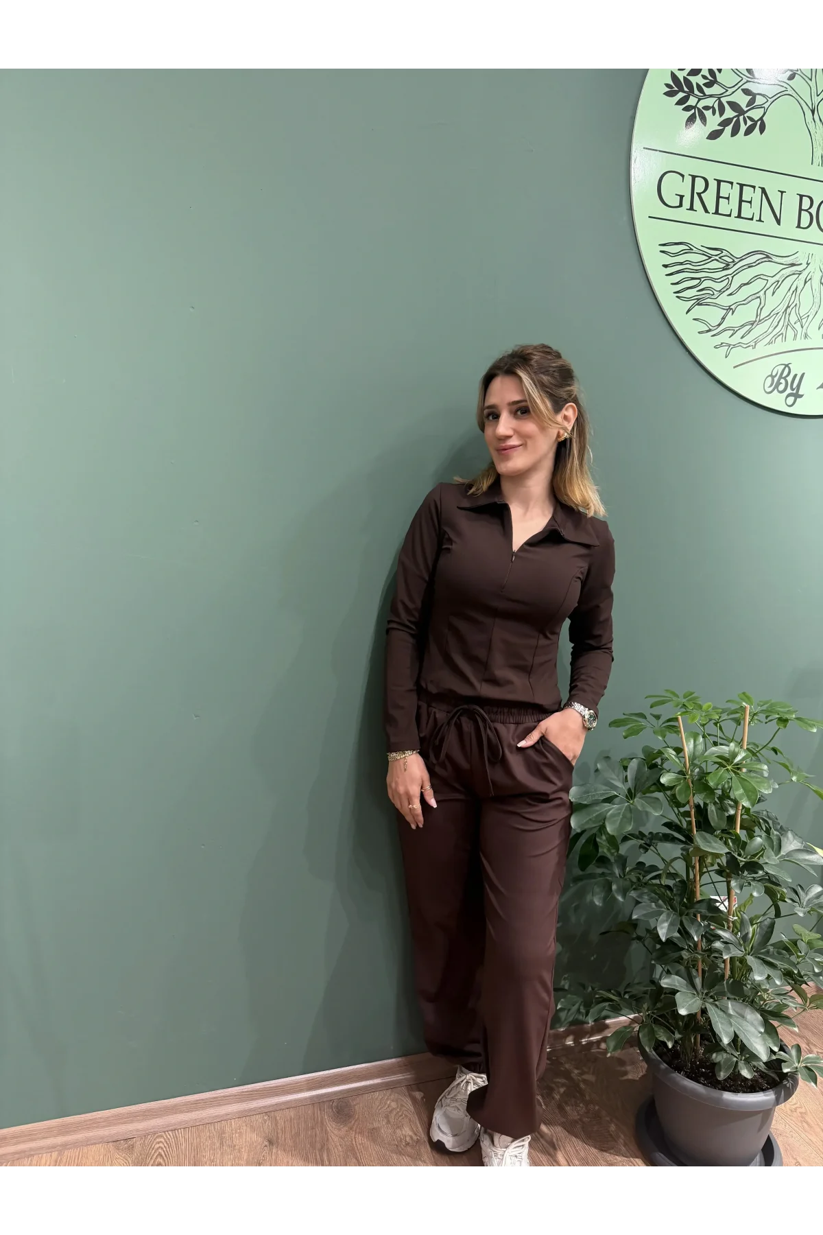 Modal Kumaş Beli ve Paçası Lastikli Eşofman Takım Acıkahve