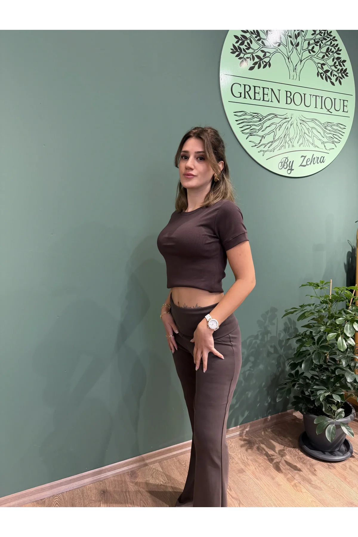 Modal Kumaş İspanyol Paça Tayt Acıkahve