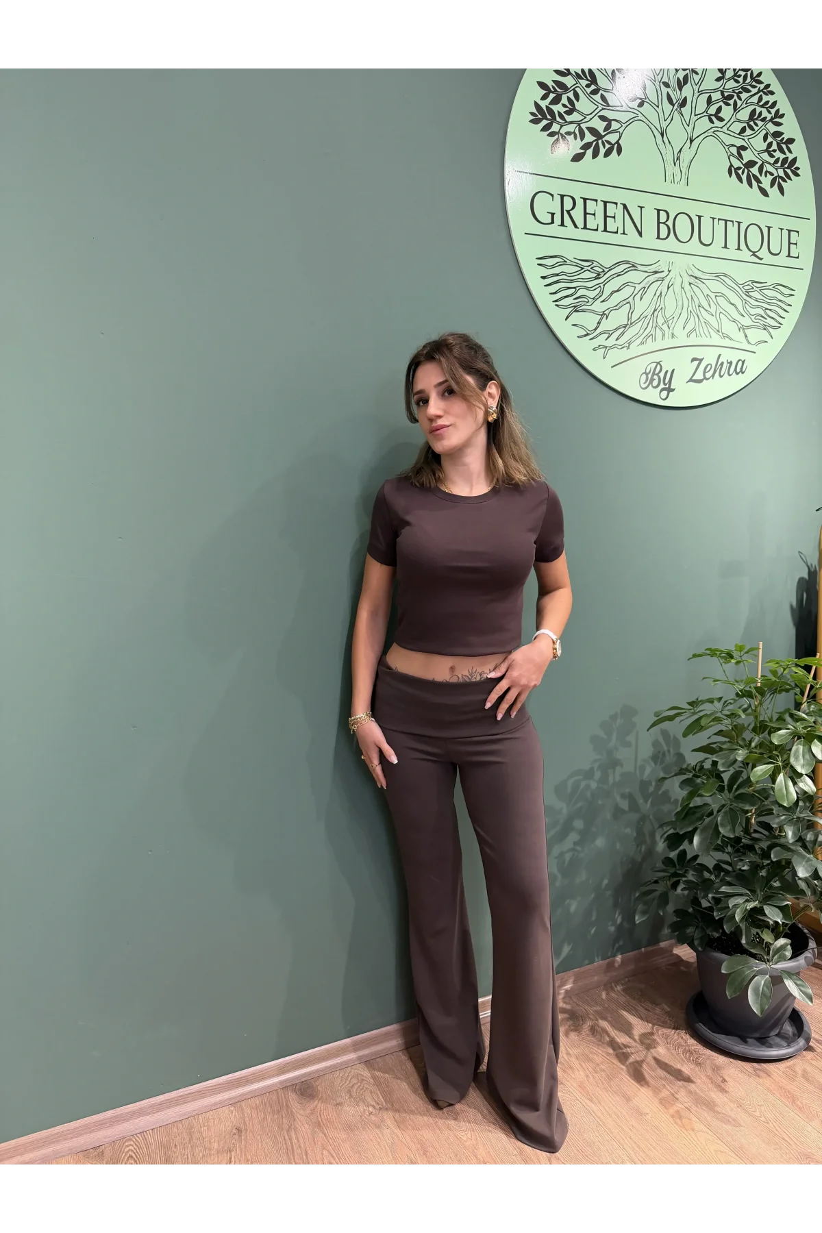 Modal Kumaş İspanyol Paça Tayt Acıkahve