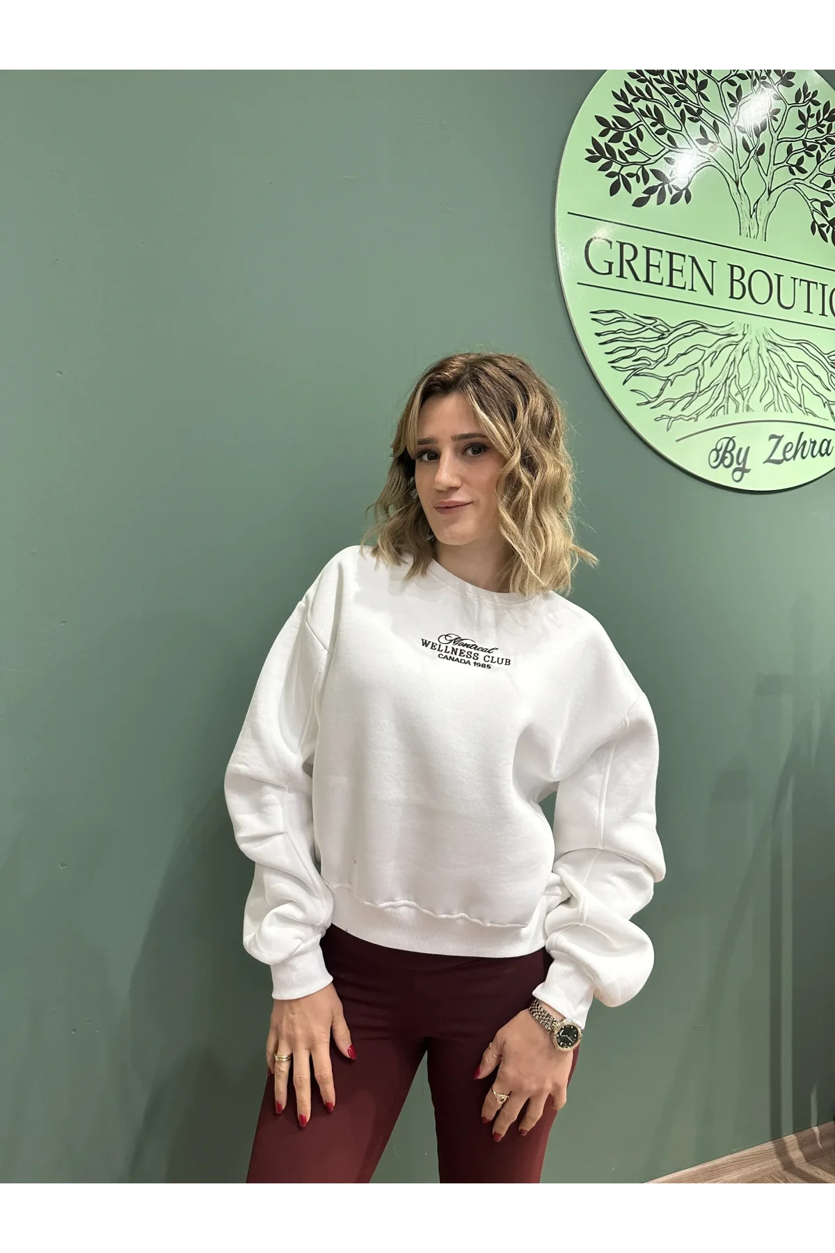 Nakış Detaylı Şardonlu Kalın Sweatshirt Ekru