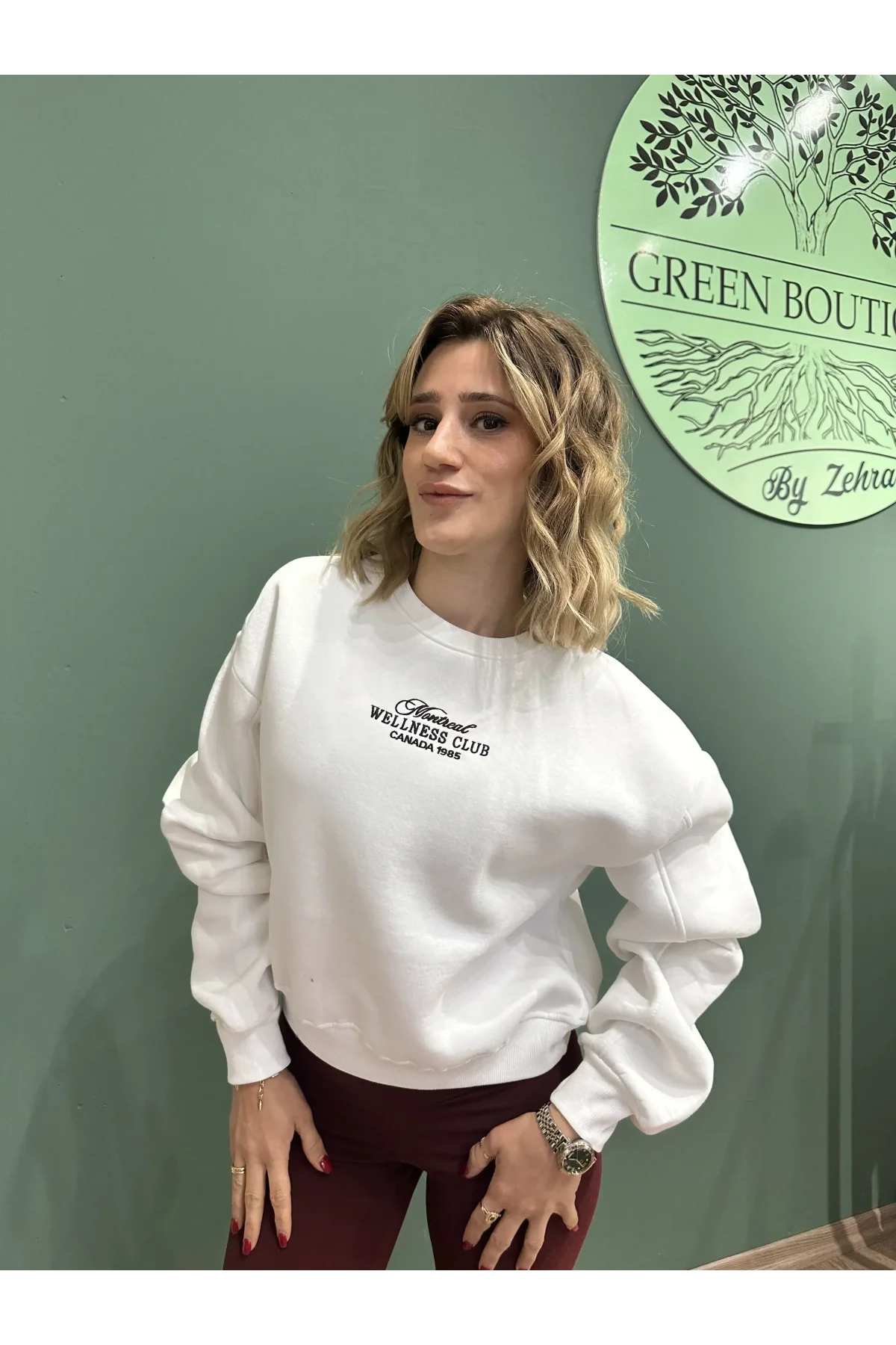 Nakış Detaylı Şardonlu Kalın Sweatshirt Ekru