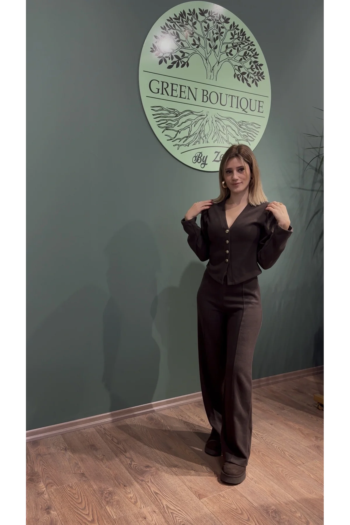 Selanik Triko Model Hırka Pantolon Takım Acıkahve