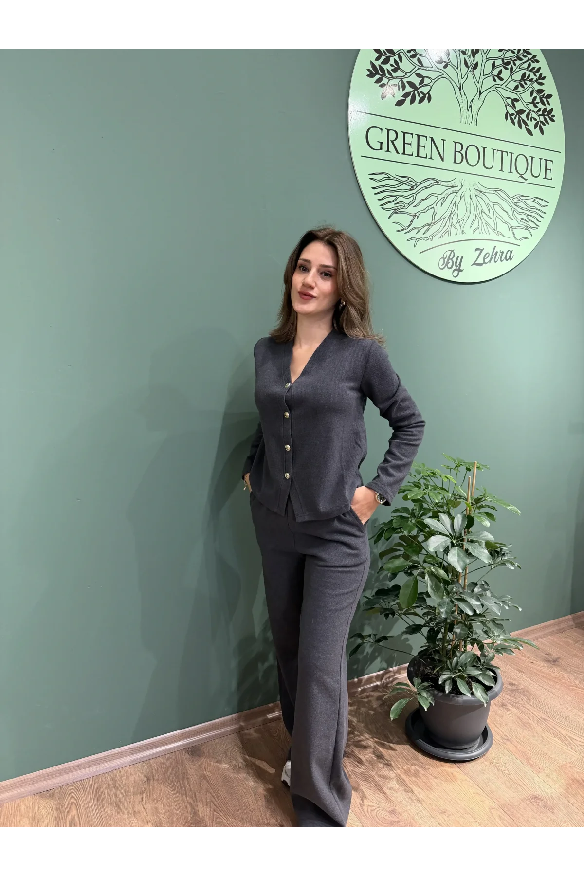 Selanik Triko Model Hırka Pantolon Takım Antrasit