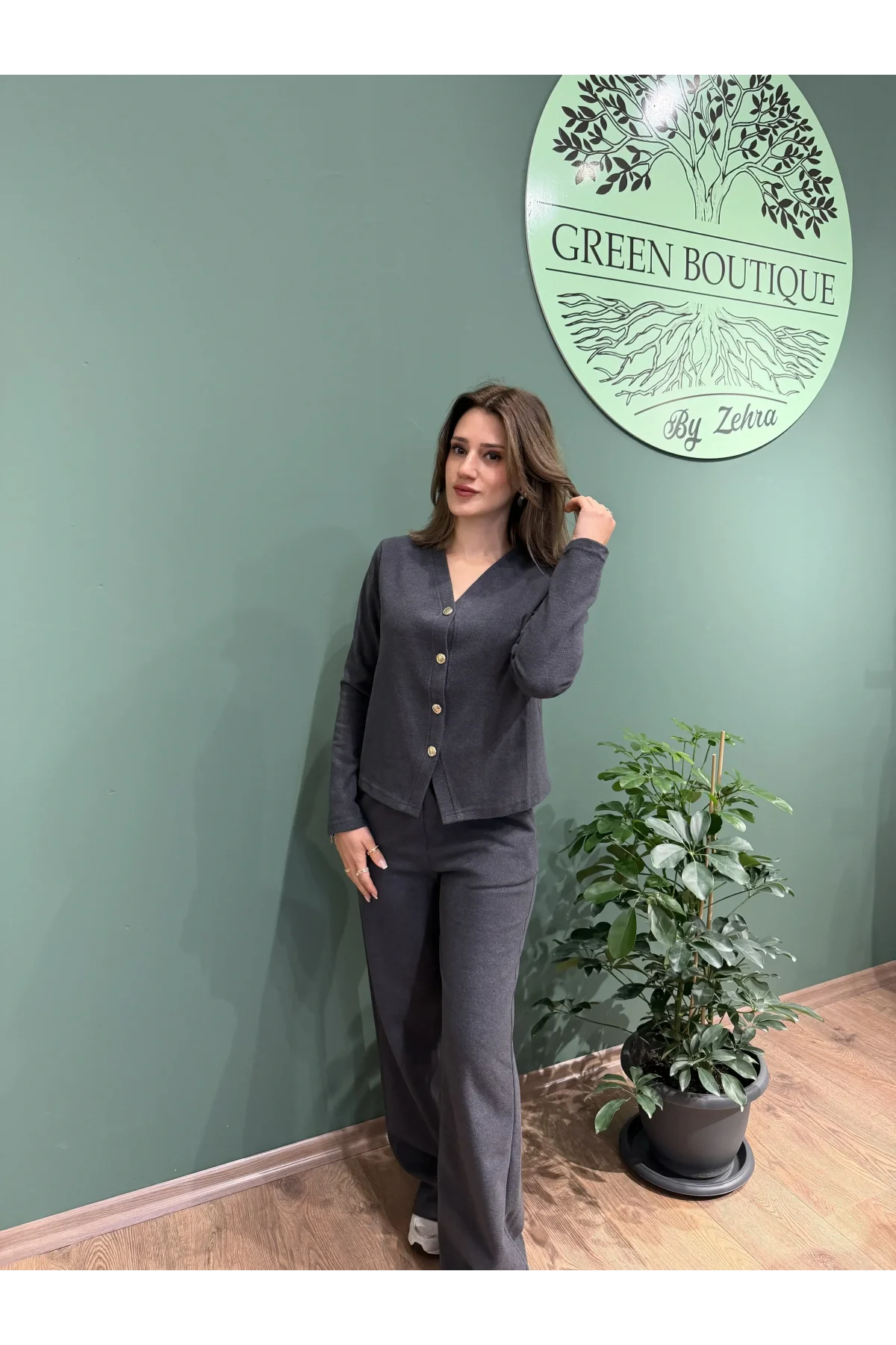 Selanik Triko Model Hırka Pantolon Takım Antrasit