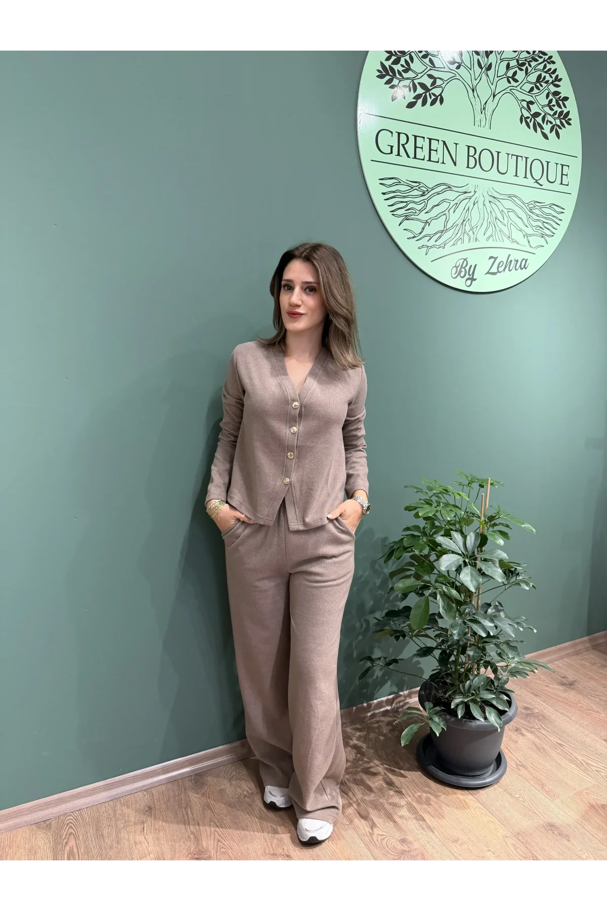 Selanik Triko Model Hırka Pantolon Takım Bej