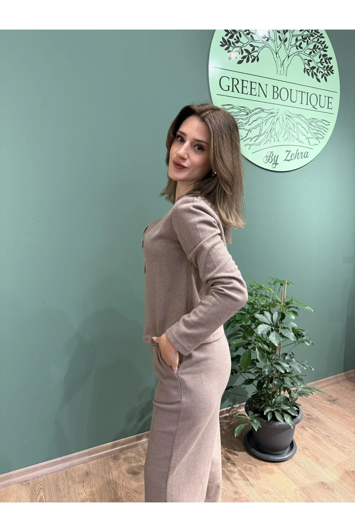 Selanik Triko Model Hırka Pantolon Takım Bej