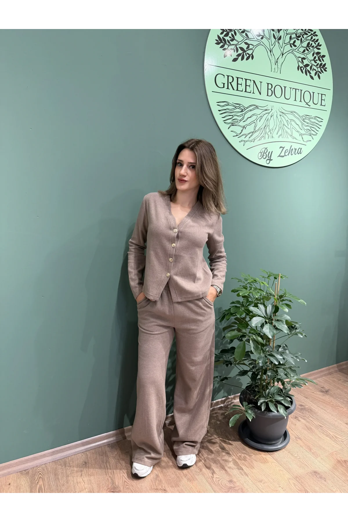 Selanik Triko Model Hırka Pantolon Takım Bej