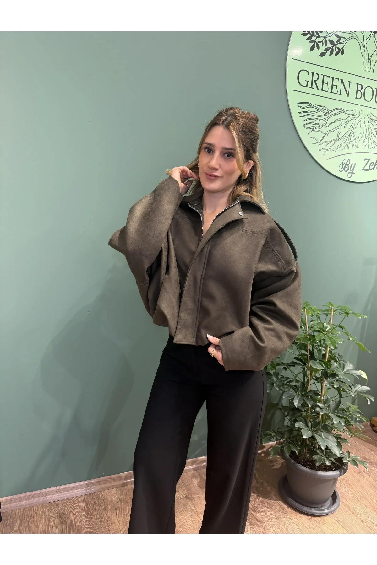 Süet Bomber Ceket Haki