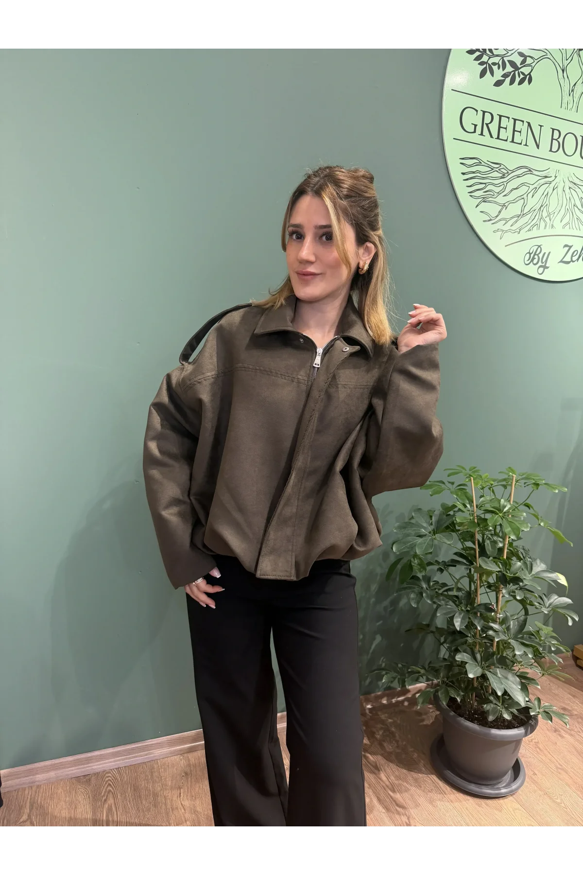 Süet Bomber Ceket Haki