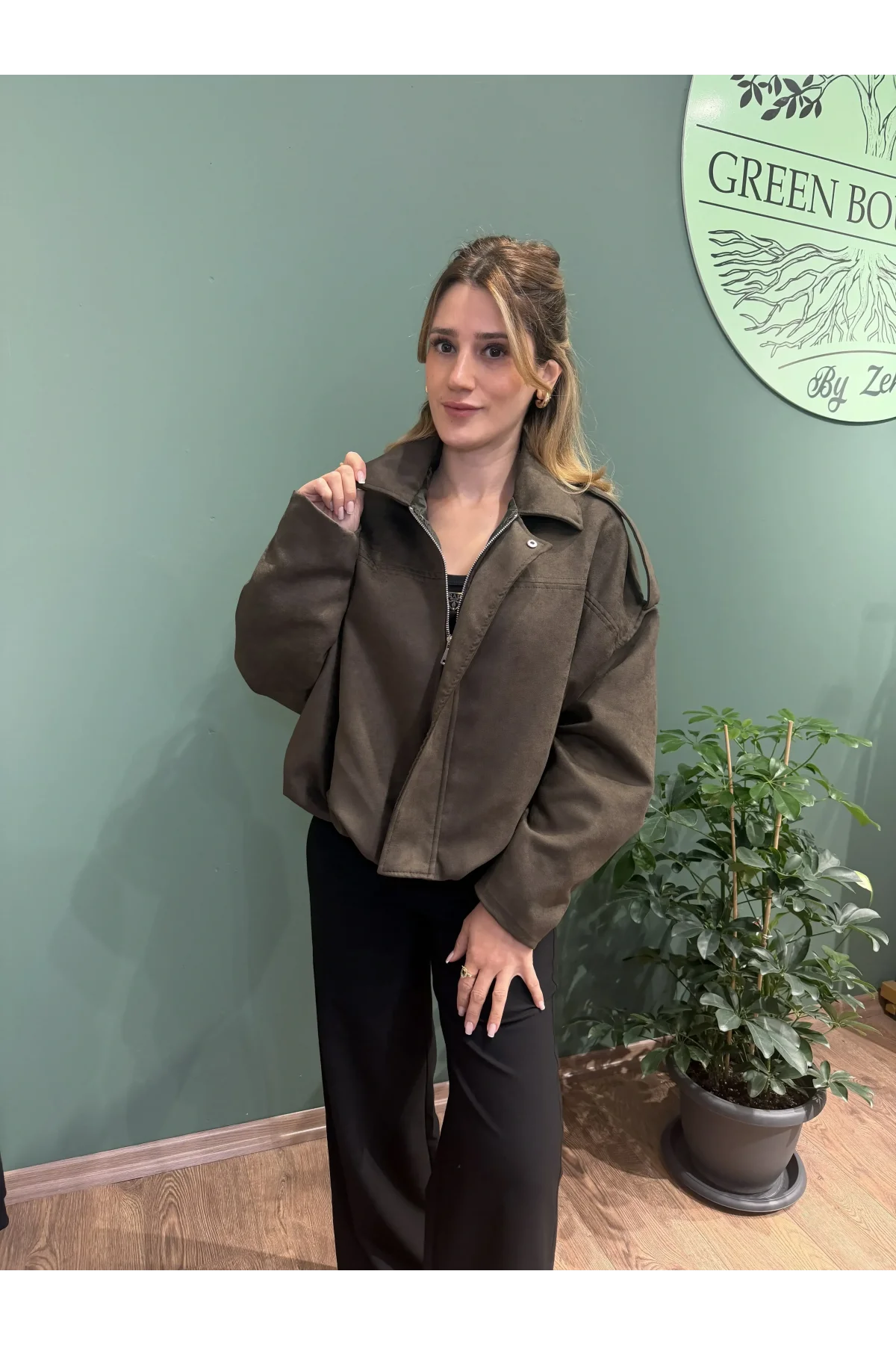 Süet Bomber Ceket Haki