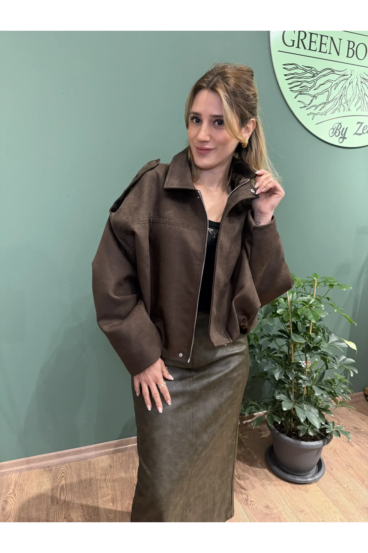 Süet Bomber Ceket Kahverengi