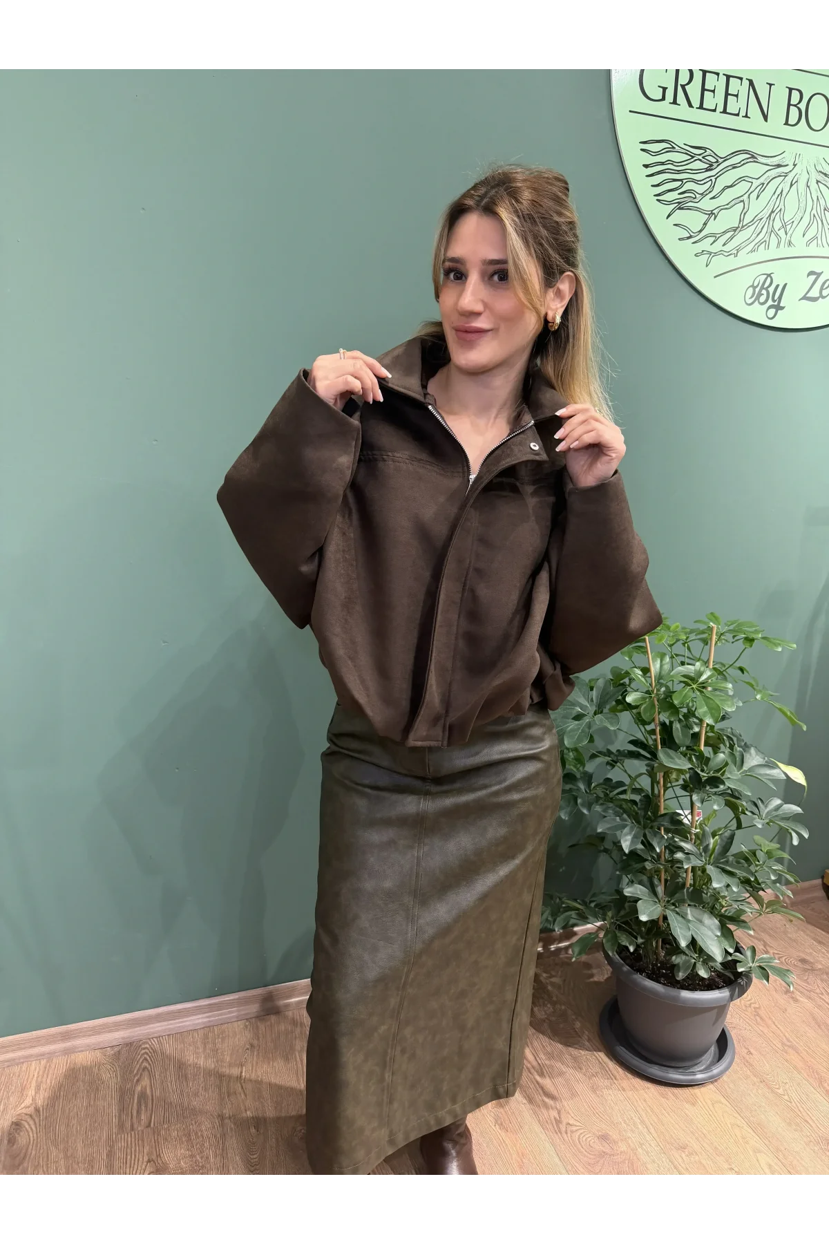 Süet Bomber Ceket Kahverengi