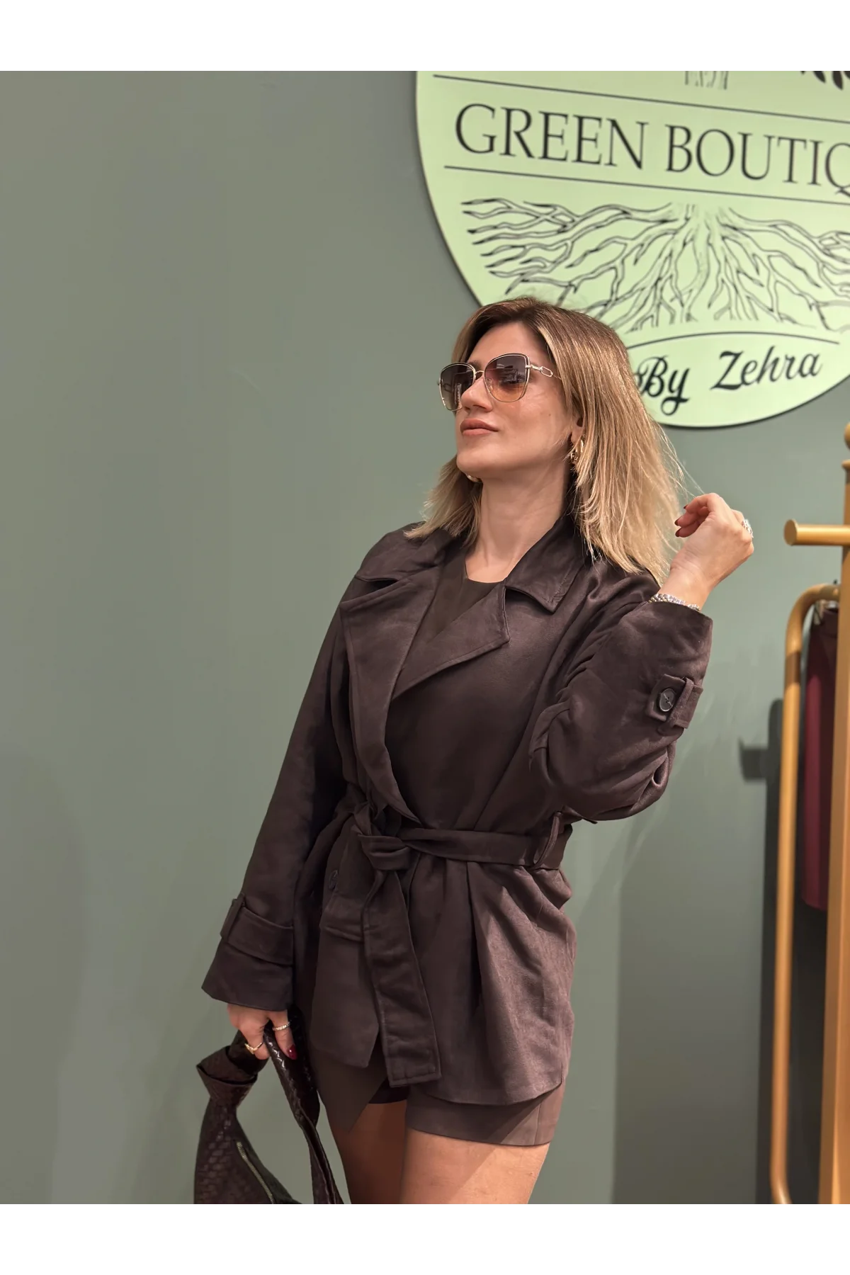 Kısa Kemerli Trenç Ceket Kahverengi