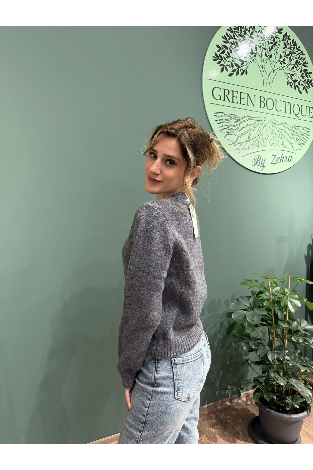 Düğmeli Triko Hırka Gri