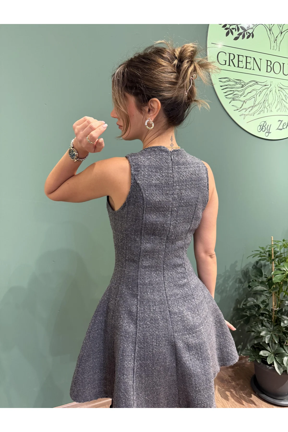 Tüvit Mini Elbise Halkalı Aksesuarlı Antrasit