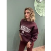 Cambridge Baskılı Şardonlu Kalın Sweatshirt Bordo