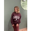 Cambridge Baskılı Şardonlu Kalın Sweatshirt Bordo