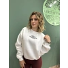 Nakış Detaylı Şardonlu Kalın Sweatshirt Ekru