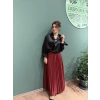 Pileli Uzun Parlak Etek Bordo