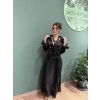 Pileli Uzun Parlak Etek Siyah