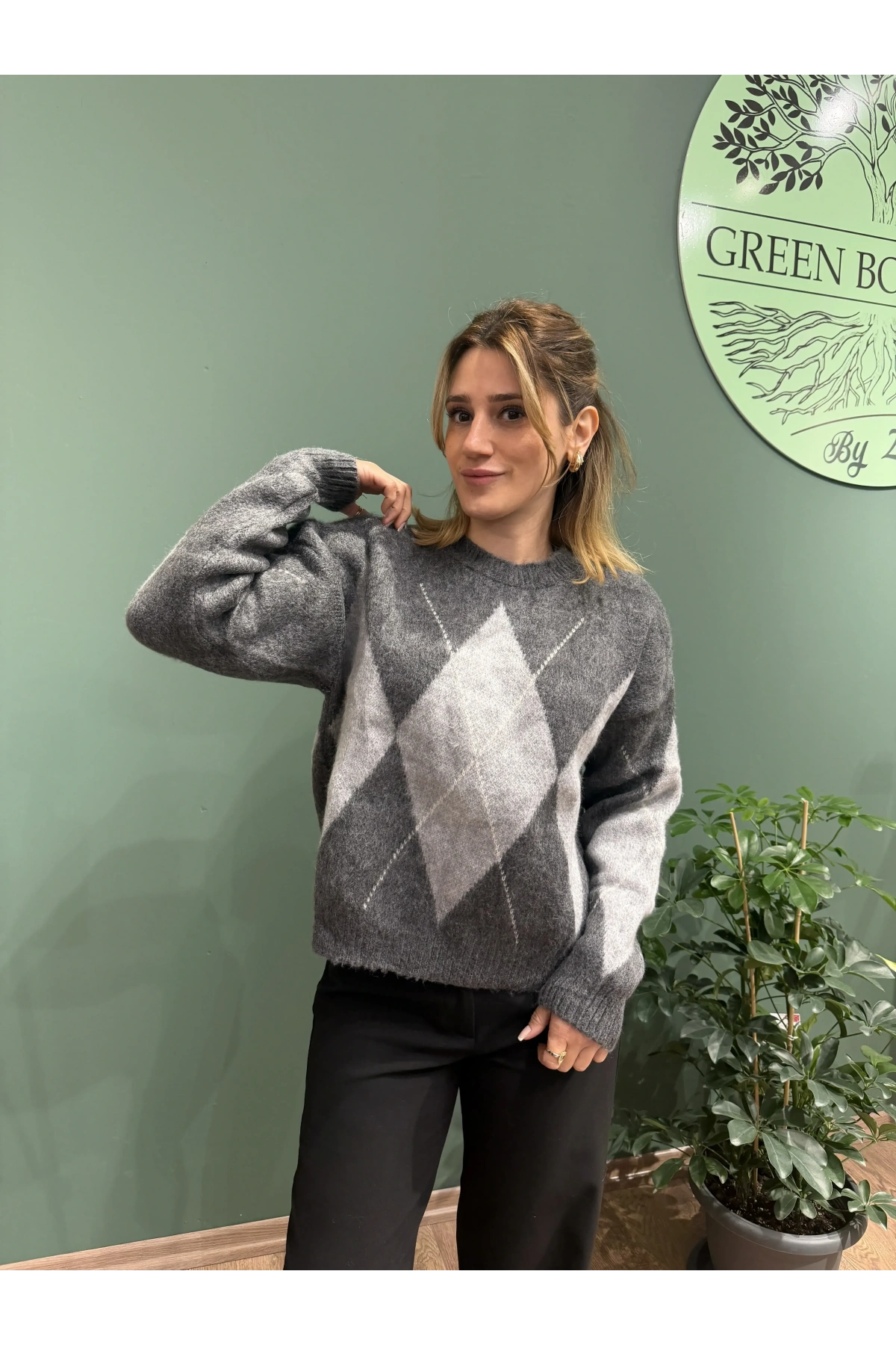 Baklava Desenli Kazak Füme