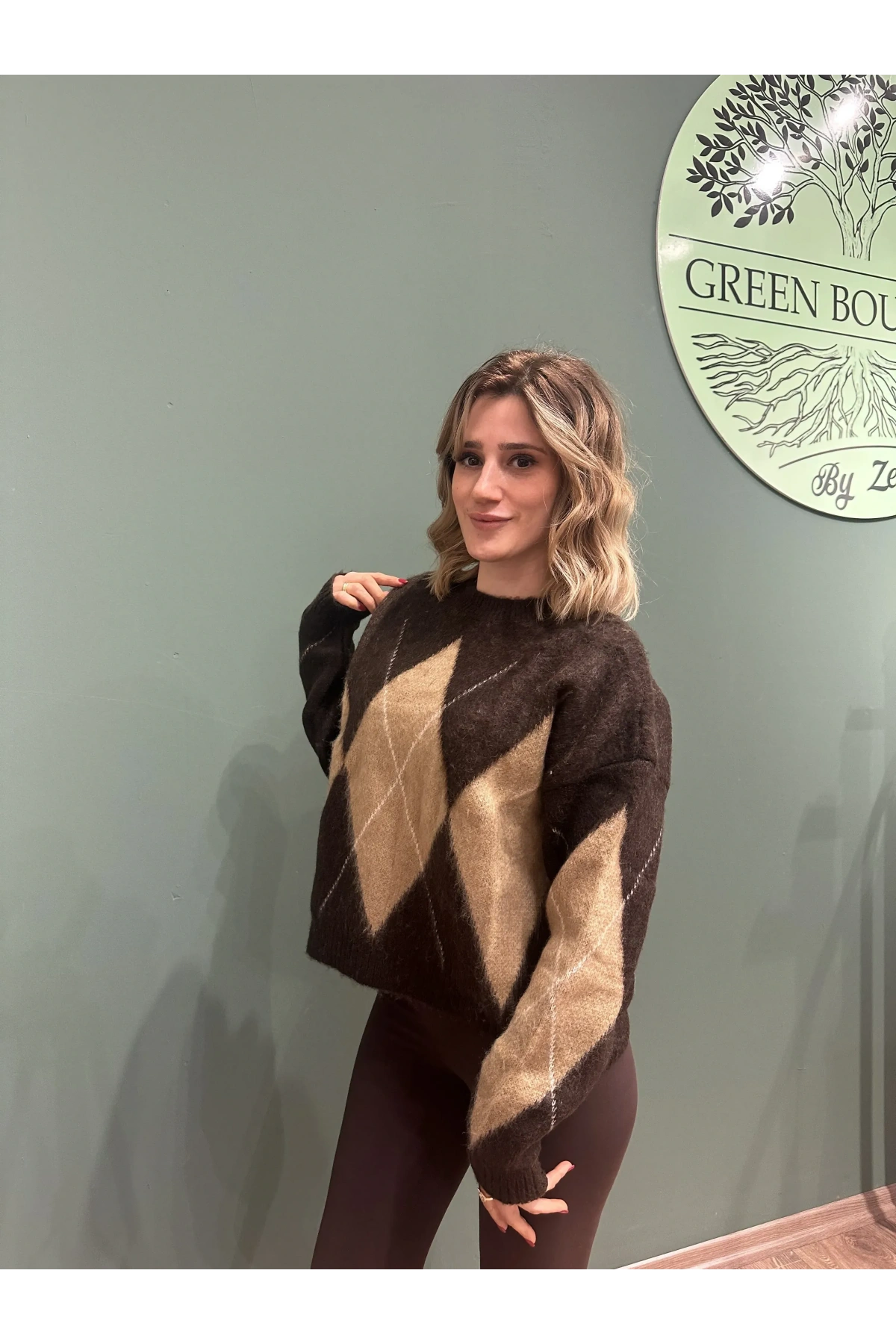 Baklava Desenli Kazak Kahverengi