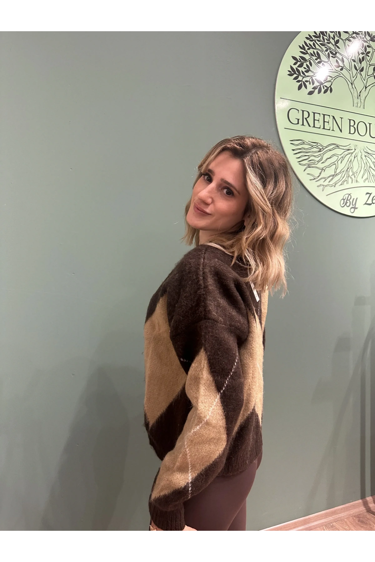 Baklava Desenli Kazak Kahverengi