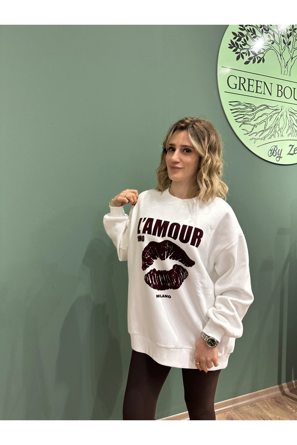 Baskı Detaylı Sweatshirt Ekru