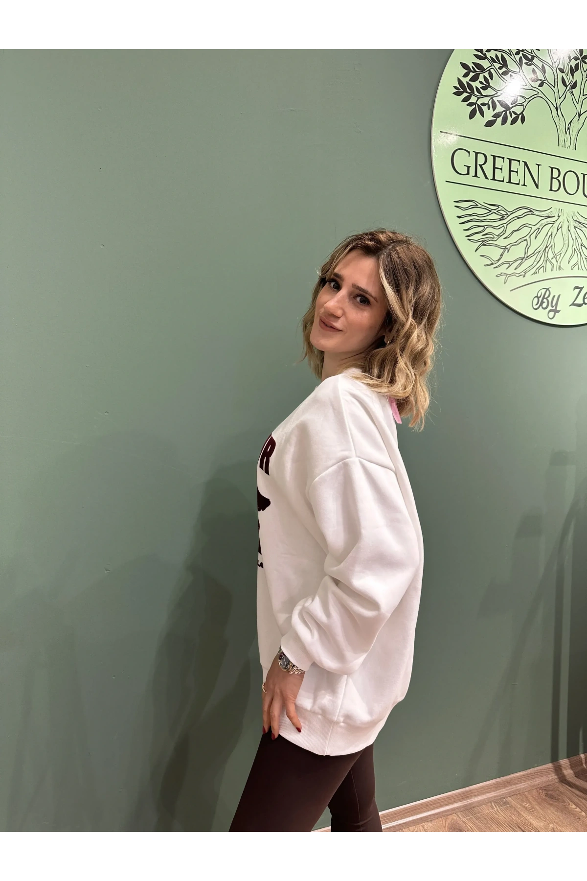 Baskı Detaylı Sweatshirt Ekru