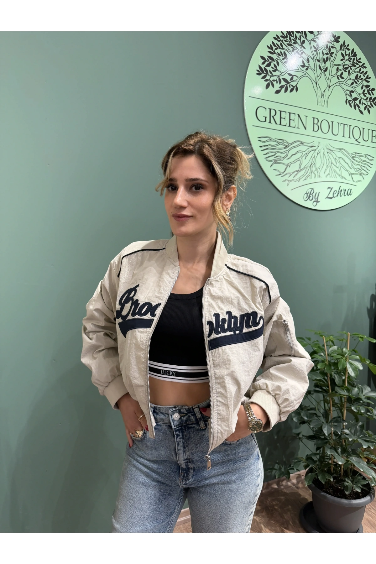 Brooklyn Yazılı Spor Ceket Bej