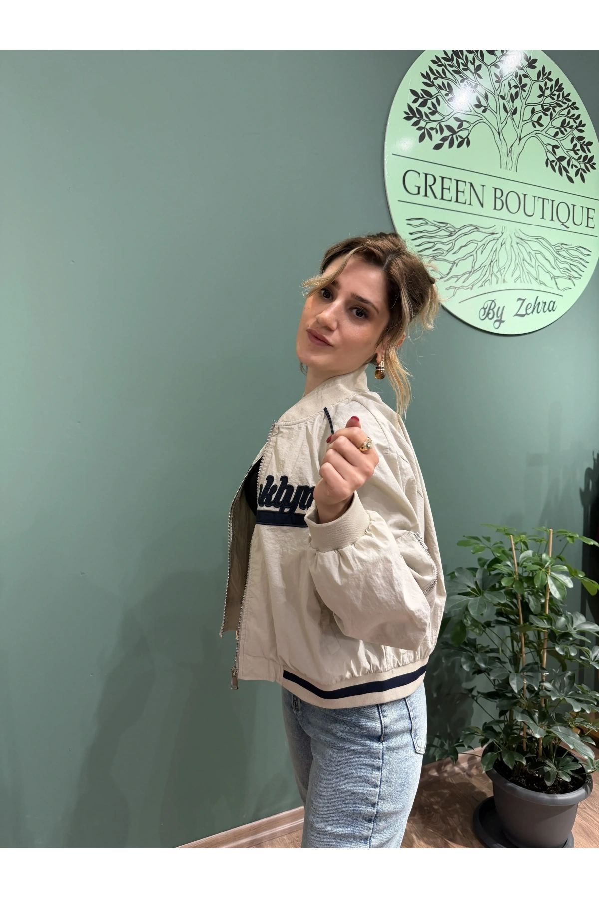 Brooklyn Yazılı Spor Ceket Bej